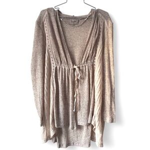 Miss Me Tan Linen Blend Tie Front Knit Cardigan w/ Crochet Appliques Size L